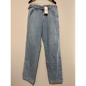 Wrap London‎ Womens Light Wash Belted High Rise Straight Leg Jeans US 12 UK 16